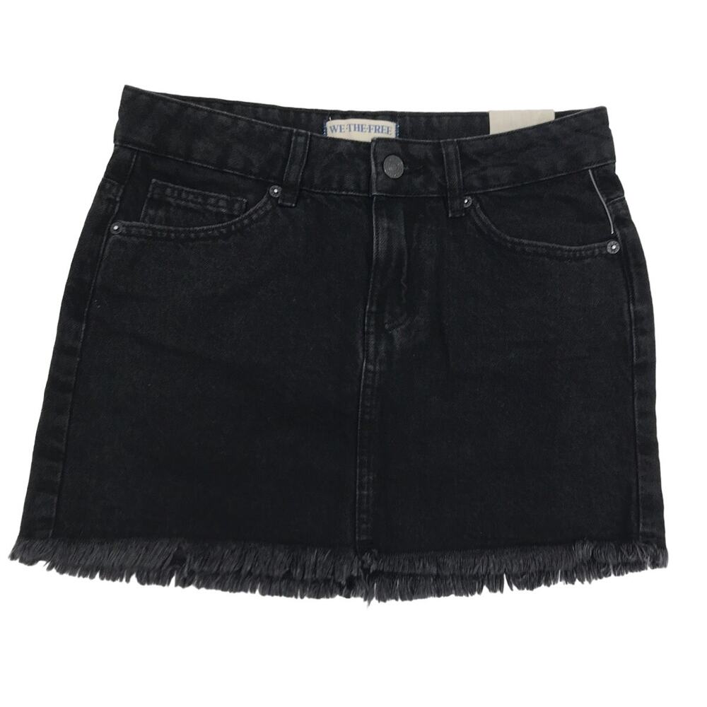 We The Free Out of Ordinary Black Wash Denim Frayed Hem Mini Skirt Size 00